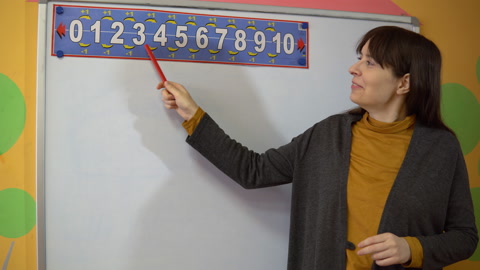 小学教学中女教师站在黑板旁。视频素材模板下载