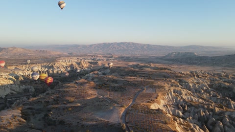卡帕多西亚，土耳其：天空中的热气球鸟瞰图视频素材模板下载