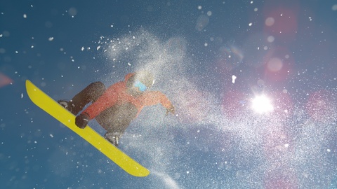 年轻的职业滑雪板运动员跳下做旋转的把戏