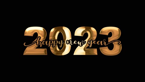 新年快乐2023排版金色文字动画出现黑色背景。视频素材模板下载