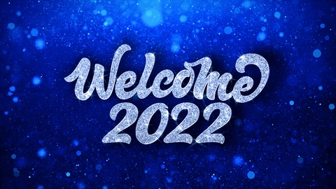 2022年新年快乐蓝色文字祝福粒子问候、邀请视频素材模板下载