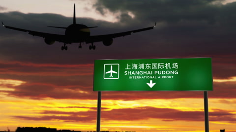 飞机降落于上海浦东