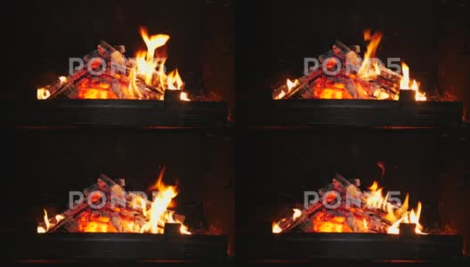 壁炉中火焰的细节无相机移动高清在线视频素材下载