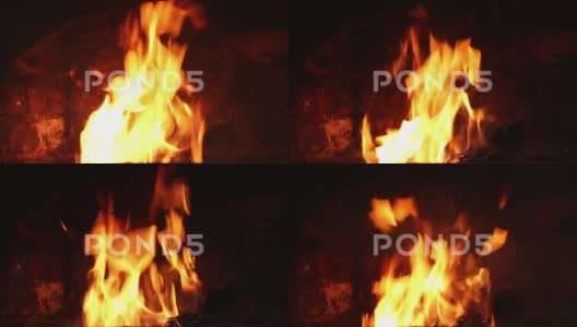 砖炉中火焰的近景高清在线视频素材下载