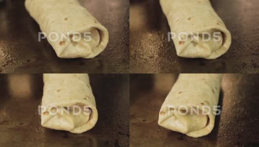在烤架上烹饪传统的墨西哥卷饼高清在线视频素材下载