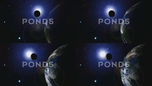 4k宇宙太阳直射地球和月球高清在线视频素材下载