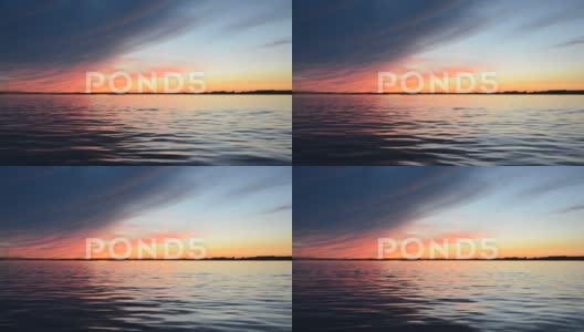 美丽的夏日夕阳在河面上倒映着水面上的天空高清在线视频素材下载