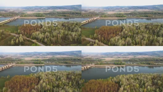 航拍多瑙河大坝景观高清在线视频素材下载
