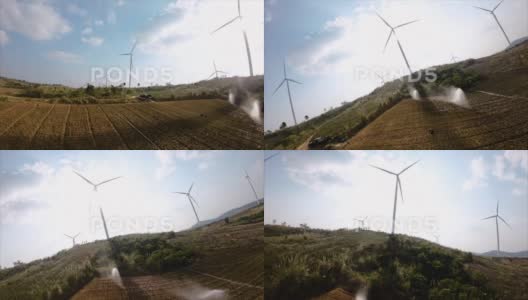 Petchabun阳光明媚的一天，风力涡轮机在旋转，高清在线视频素材下载