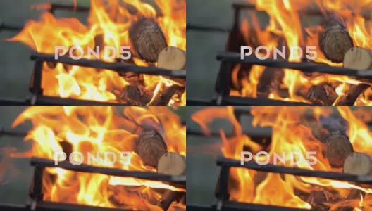 烧烤中火焰的近景拍摄高清在线视频素材下载