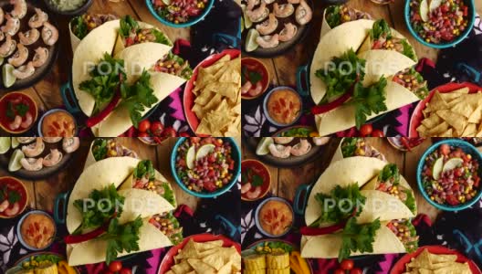 Burrito是墨西哥和德克萨斯墨西哥混合菜系中的一道菜，虾开胃菜，玉米片高清在线视频素材下载