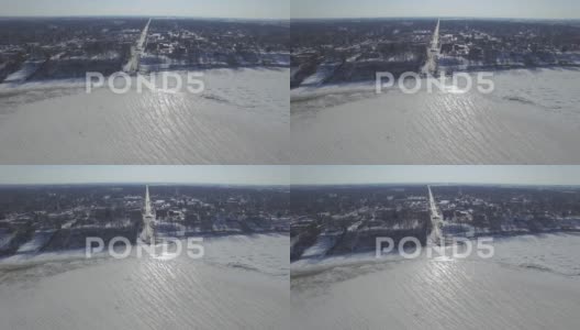 2017年冬天，在俄亥俄州佩里斯堡飞越冰冻的伊利湖。高清在线视频素材下载