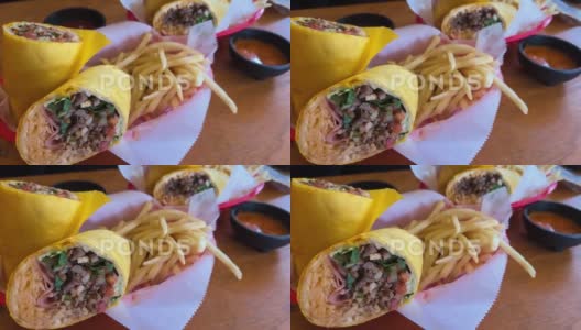 墨西哥卷饼carne asada大米薯条高清在线视频素材下载