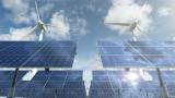 生态能源农场中太阳能电池板和旋转风力涡轮机的动画高清在线视频素材下载